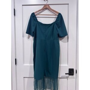 Glamour Womens Forest Green Sweetheart Mesh Lace Hem Sheath Dress Size 16